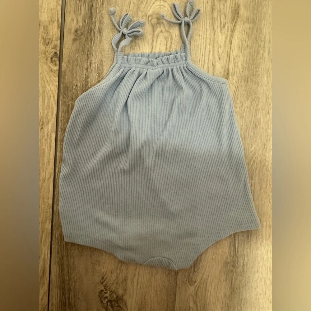 Blue Ribbed Baby Romper